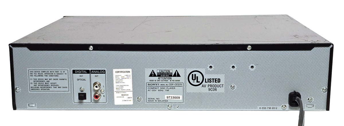 Sony CDP-CE375 5-Disc Carousel CD Changer - Rear