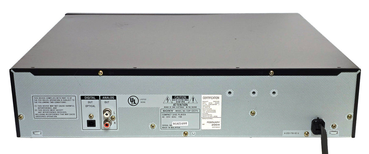Sony CDP-CE275 5-Disc Carousel CD Changer S/N 9165400 - Rear
