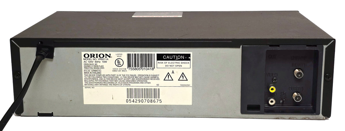 Orion VR0211A VCR, 2-Head Mono - Rear