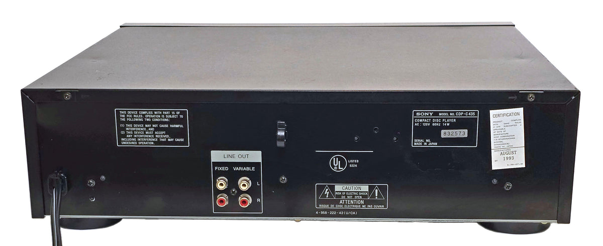 Sony CDP-C435 5-Disc Carousel CD Changer S/N 832573 - Rear