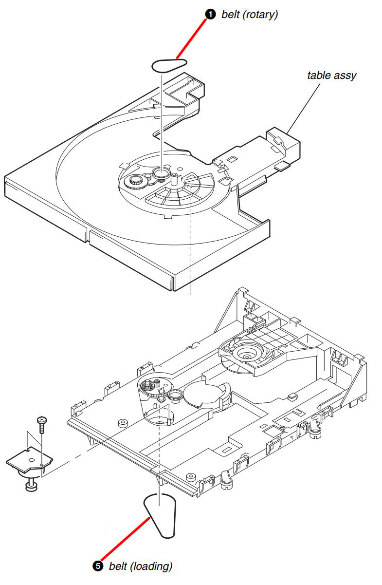 Replacement Belt Kit for Sony 5-Disc CD Changers - Belt Diagram