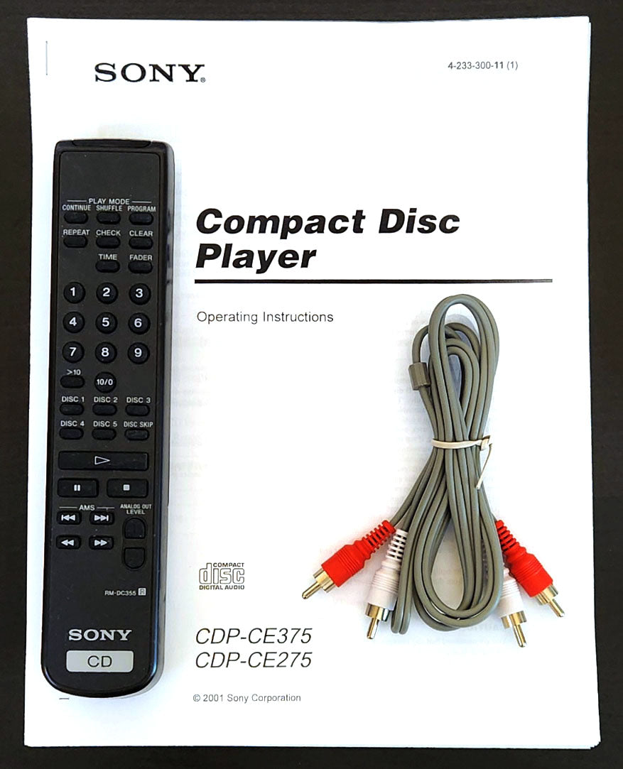 Sony CDP-CE375 5-Disc Carousel CD Changer - Remote Control, Manual, Label