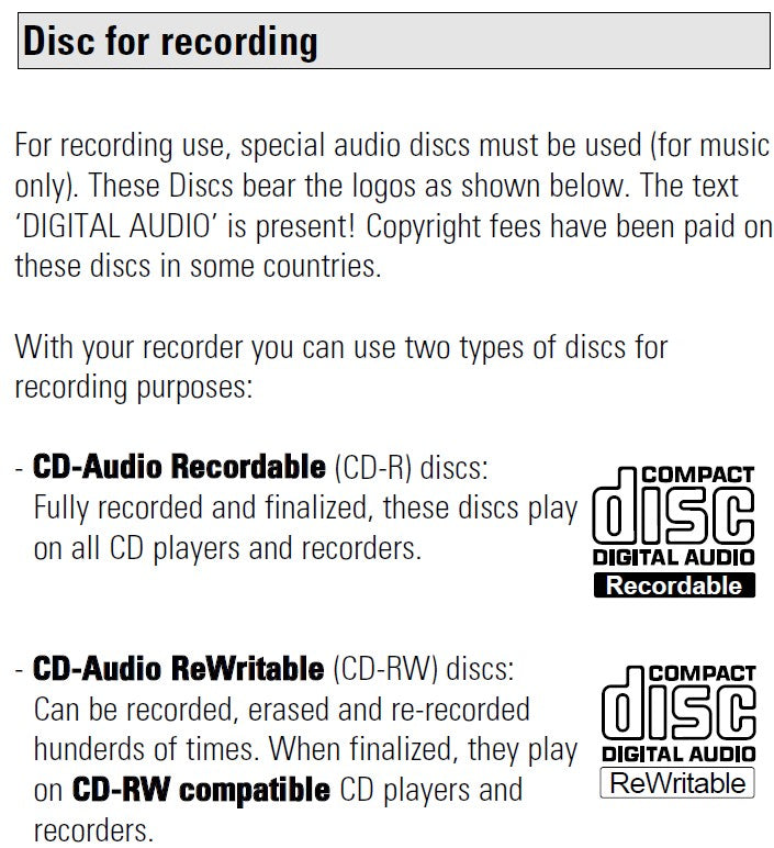 Philips CDR 765/17 CD Recorder/Player - Discs for Recording