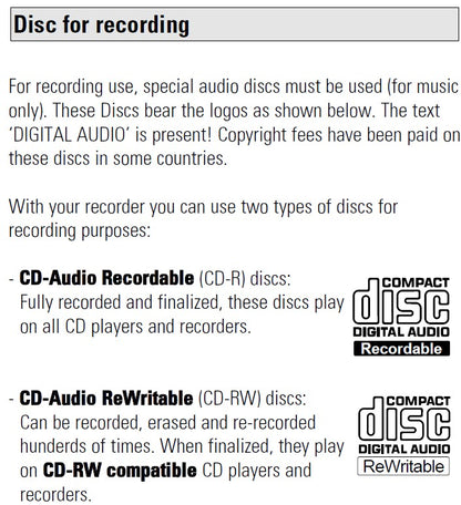 Philips CDR 765/17 CD Recorder/Player - Discs for Recording