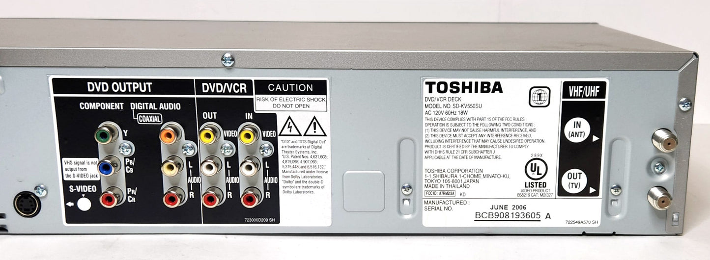 Toshiba SD-KV550SU VCR/DVD Player Combo - Connections and Label