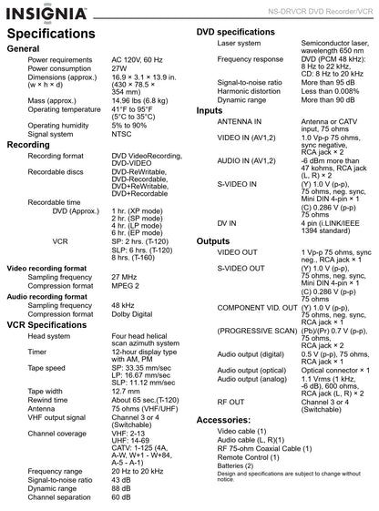 Insignia NS-DRVCR VCR/DVD Recorder Combo