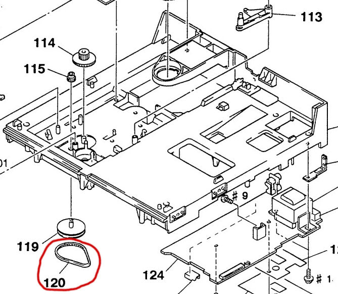 Replacement Timing Belt 4-944-490-01 for 1991-1999 Sony 5-Disc CD Changers - Diagram