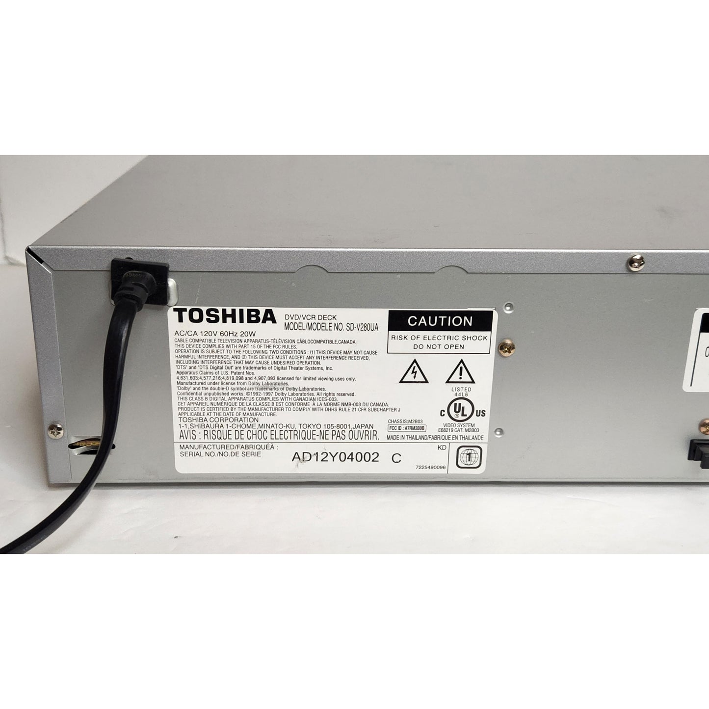 Toshiba SD-V280UA VCR/DVD Player Combo - Label