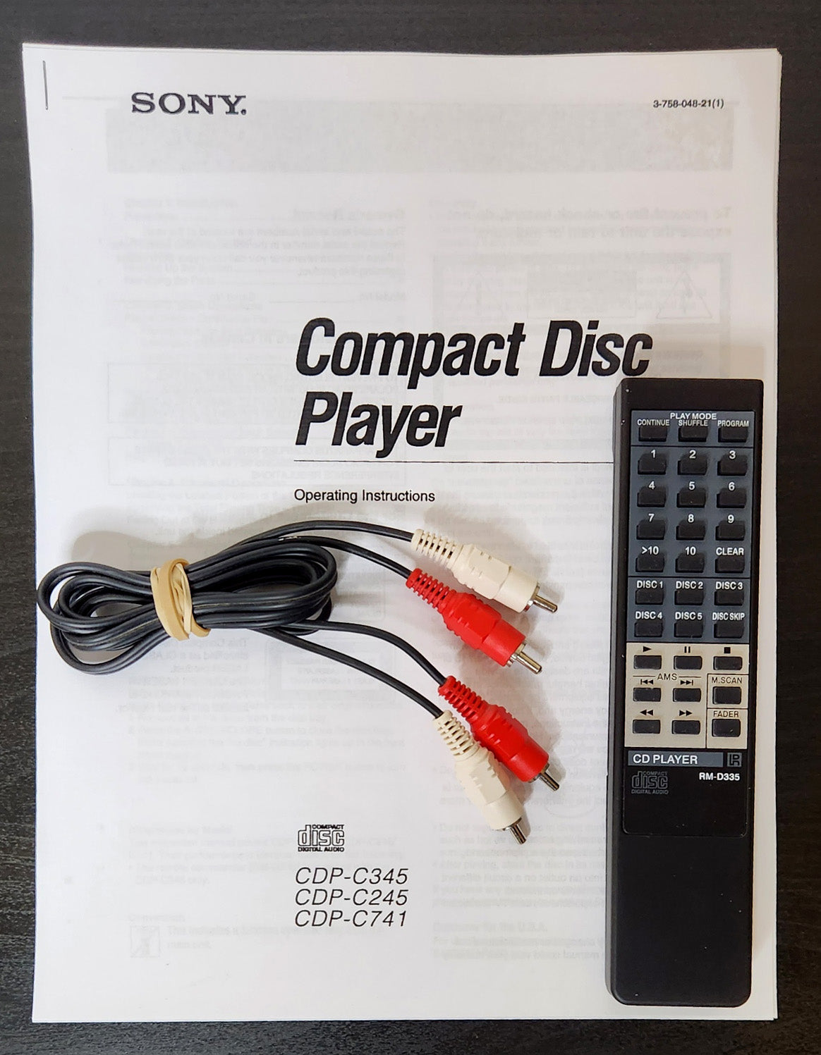 Copy of Sony CDP-C345 5-Disc Carousel CD Changer - Manual and Remote Control