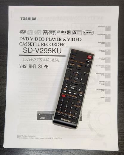 Toshiba SD-V295KU VCR/DVD Player Combo - Manual and Remote Control