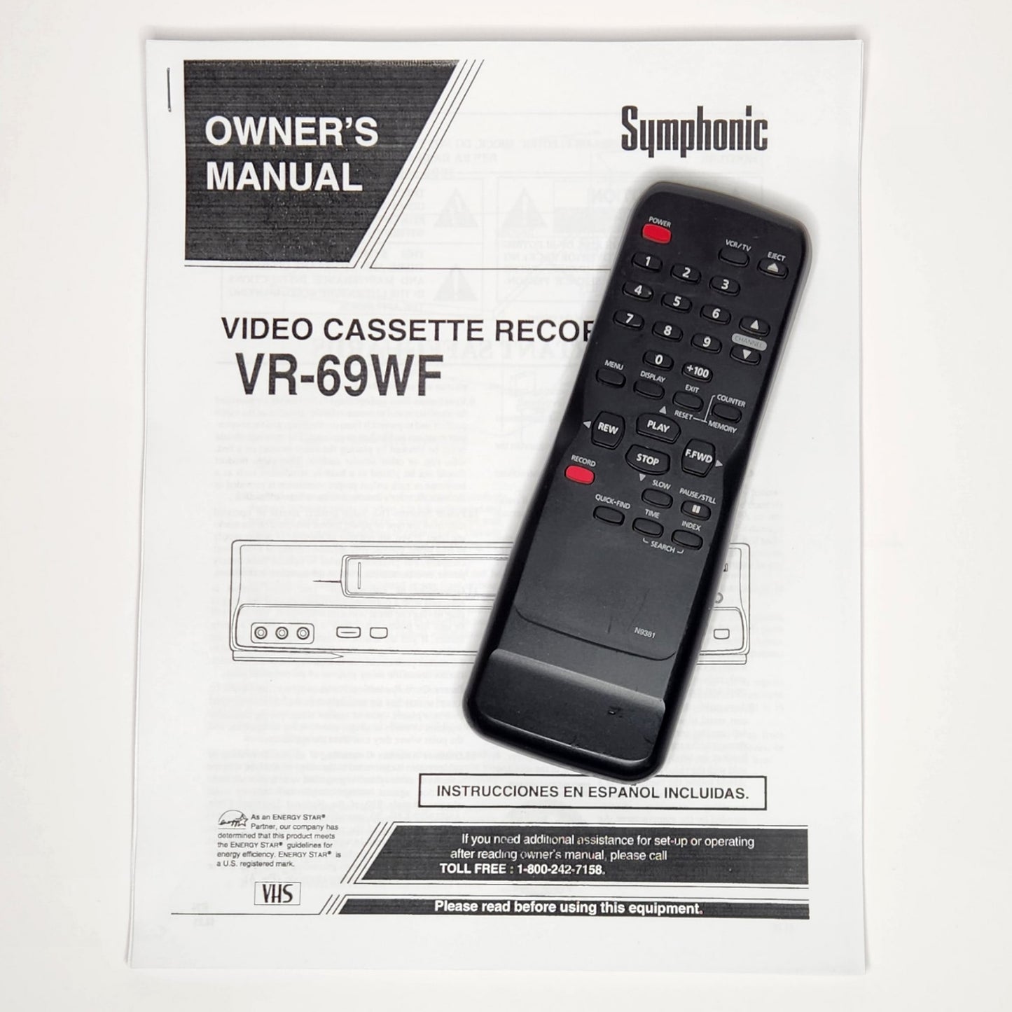 Symphonic VR-69WF VCR, 4-Head Hi-Fi Stereo - Manual and Remote Control