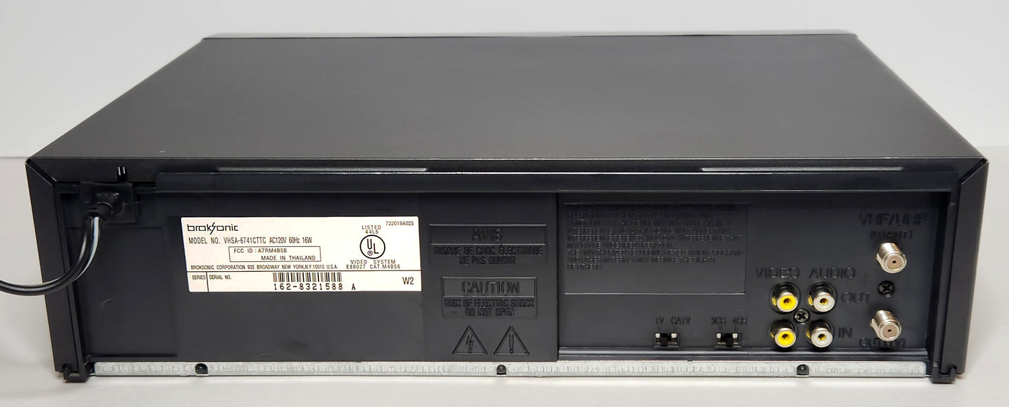 Broksonic VHSA-6741CTTC VCR, 4-Head Mono - Back