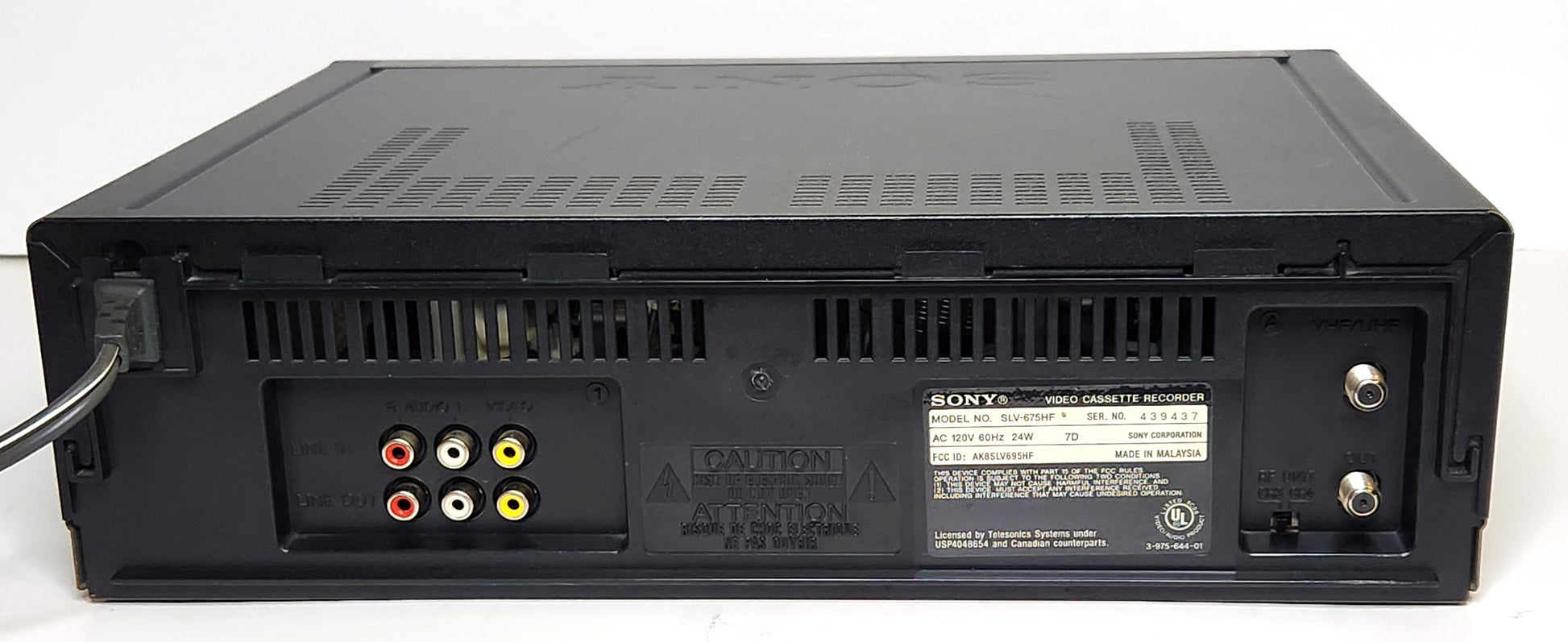 Sony SLV-675HF VCR, 4-Head Hi-Fi Stereo - Rear