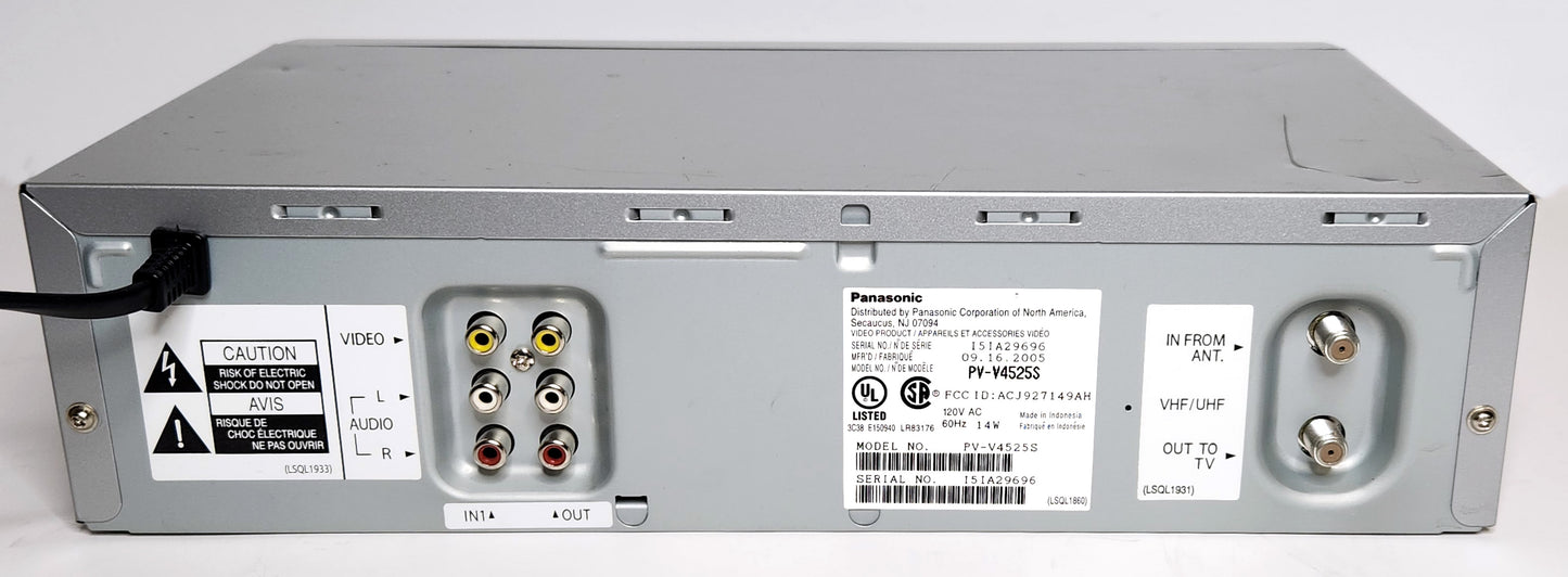 Panasonic PV-V4525S Omnivision VCR, 4-Head Hi-Fi Stereo - Rear
