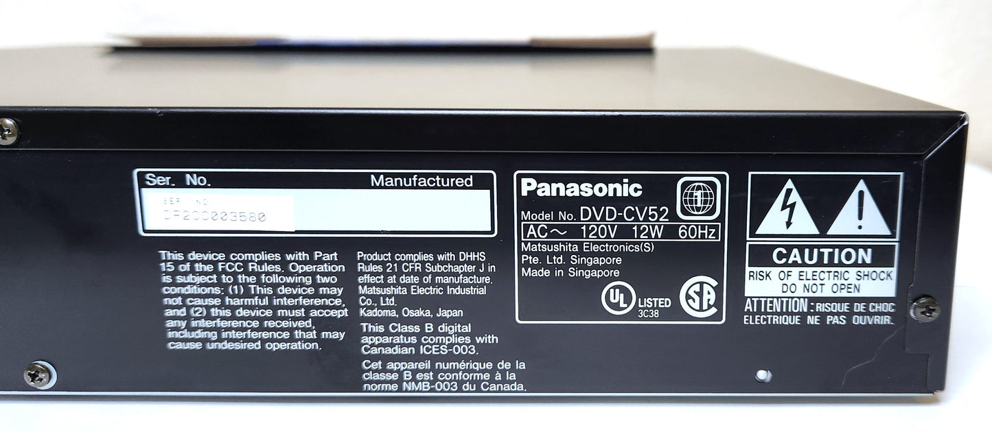 Panasonic DVD-CV52 DVD/CD Player, 5 Disc Carousel Changer - Label