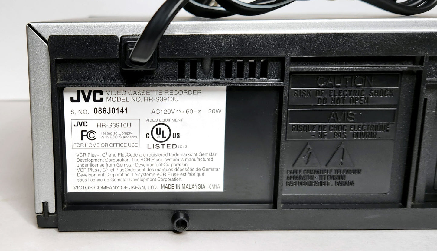 JVC HR-S3910U VCR, 4-Head Hi-Fi Stereo, Super VHS - Label