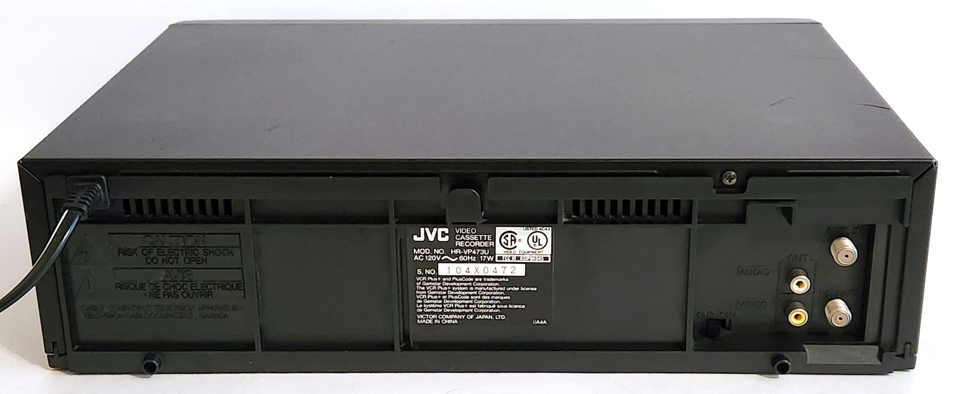 JVC HR-VP473U VCR, 4-Head, Mono - Back
