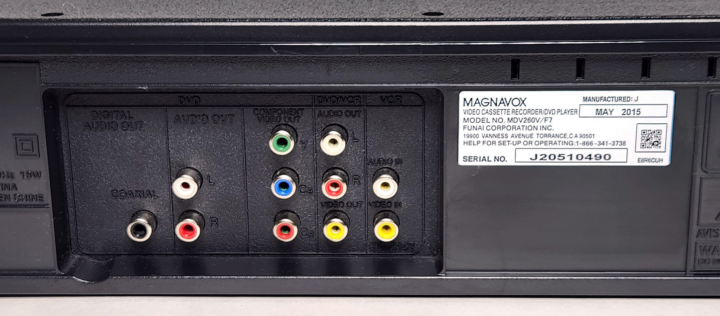 Magnavox MDV260V VCR/DVD Player Combo - Label and Connections