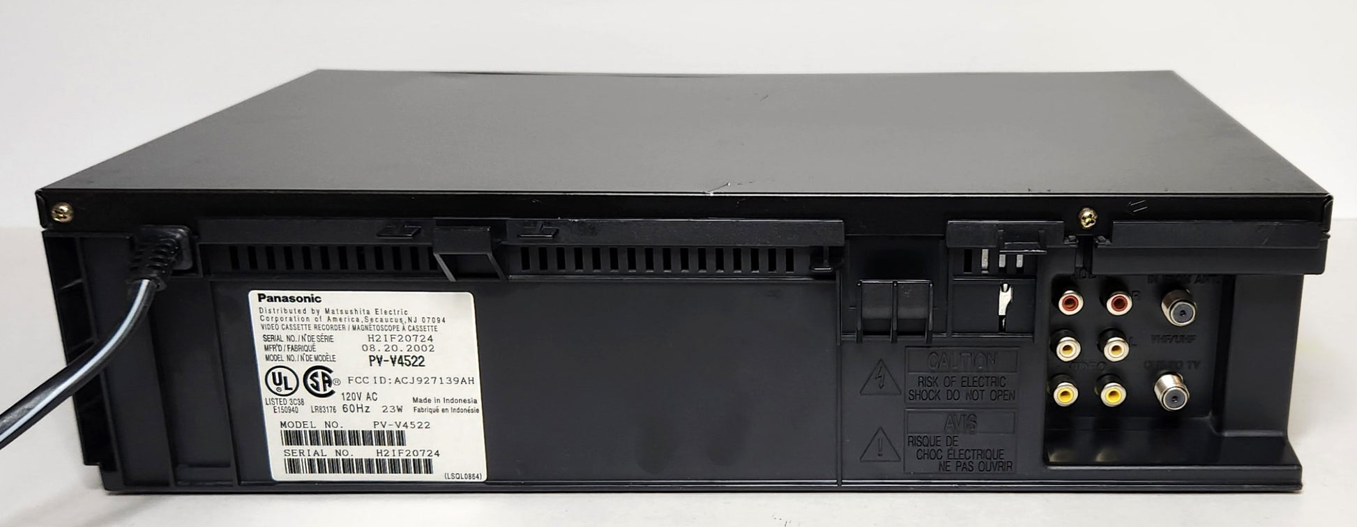 Panasonic PV-V4522 Omnivision VCR, 4-Head Hi-Fi Stereo - Back
