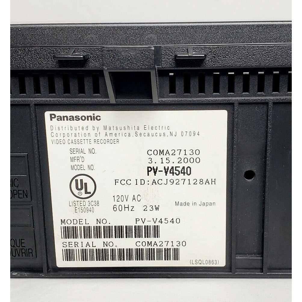 Panasonic PV-V4540 Omnivision VCR, 4-Head Hi-Fi Stereo - Label