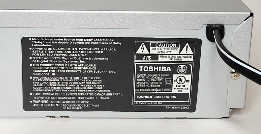 Toshiba SD-K530SU VCR/DVD Player Combo - Label