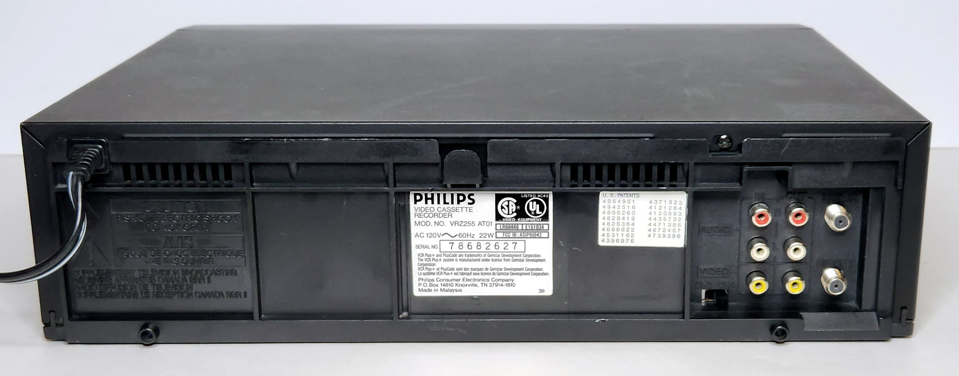 Philips Magnavox VRZ255 VCR, 4-Head Hi-Fi Stereo - Rear